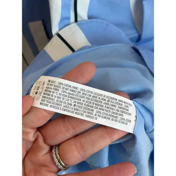 Grey Lab Stripe Power Shoulder Mini Shirtdress Powder Blue/ White Womens M NWT - Picture 10 of 11